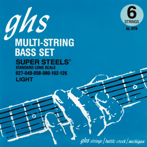 GHS Super Steels struny do gitary basowej, 6-str. Medium Light, .027-.126, High C