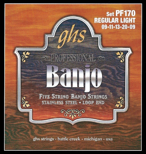 GHS Professional struny do banjo, 5-str. Loop End, Stainless Steel, Regular Light, .009-.020