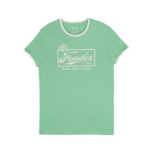 Fender Beer Label Men′s Ringer Tee, Sea Foam Green/White, Large koszulka