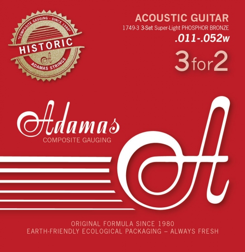 Adamas (664563) Phosphor Bronze Historic Reissue, struny do gitary akustycznej - 3pack Super-Light .011-.052