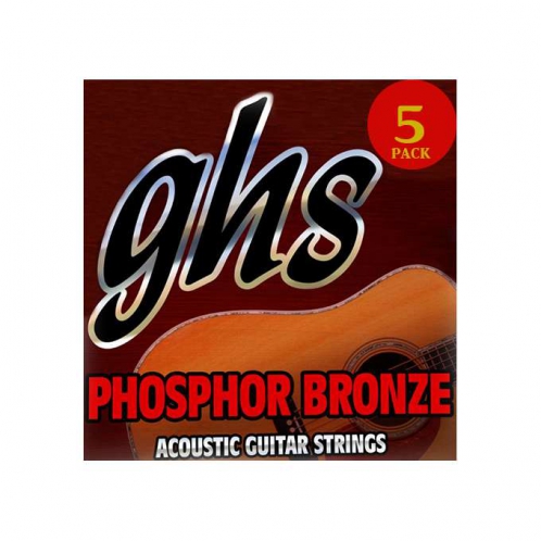 GHS Phosphor Bronze struny do gitary akustycznej, Medium, .013-.056, 5-Pack