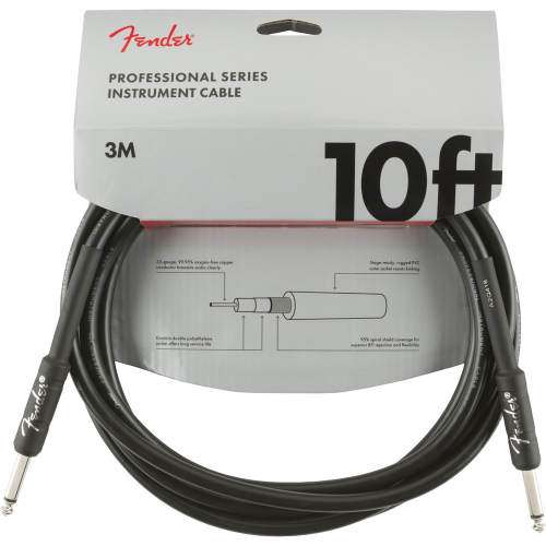 Fender Professional Series Instrument Cable, Straight/Straight, 10′, Black kabel gitarowy