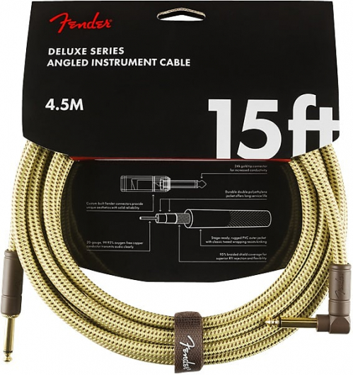 Fender Deluxe Series Instrument Cable, Straight/Angle, 15′, Tweed kabel gitarowy