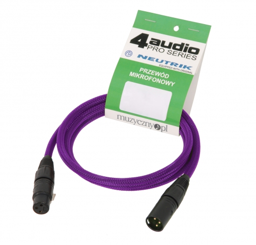 4Audio MIC PRO 6m Stealth Purple przewd mikrofonowy w oplocie (czarny) XLR-F - XLR-M (zcza czarne, zocone) Neutrik