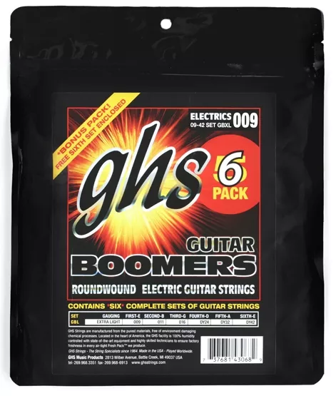 GHS Guitar Boomers struny do gitary elektrycznej, Extra Light, .009-.042, 6-Pack GHS Guitar Boomers struny do gitary elektrycznej, Extra Light, .009-.042, 6-Pack