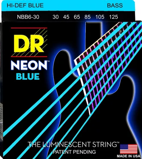 DR NEON Hi-Def Blue - struny do gitary basowej, 6-String, Medium, .030-.125 DR NEON Hi-Def Blue - struny do gitary basowej, 6-String, Medium, .030-.125