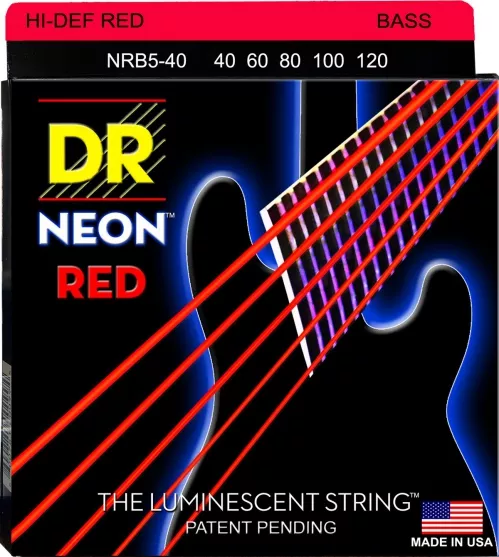 DR NEON Hi-Def Red - struny do gitary basowej, 5-String, Light, .040-.120 DR NEON Hi-Def Red - struny do gitary basowej, 5-String, Light, .040-.120