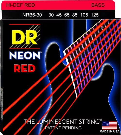 DR NEON Hi-Def Red - struny do gitary basowej, 6-String, Medium, .030-.125 DR NEON Hi-Def Red - struny do gitary basowej, 6-String, Medium, .030-.125
