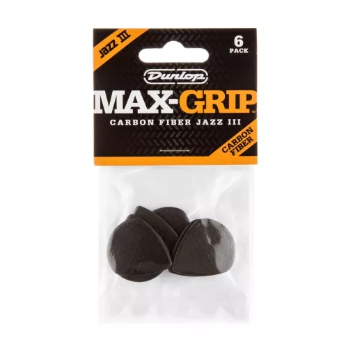 Dunlop Carbon Fiber Max Grip Jazz III Picks, zestaw kostek gitarowych 1.38 mm Dunlop Carbon Fiber Max Grip Jazz III Picks, zestaw kostek gitarowych 1.38 mm