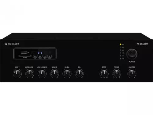 Monacor PA-806DMP wzmacniacz miksujący mono 60W Monacor PA-806DMP wzmacniacz miksujący mono 60W