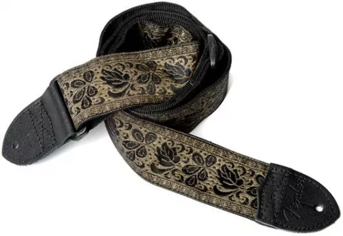Fender Nylon Jacquard Strap, 2″ Metallic Gold with Black Rose pasek Fender Nylon Jacquard Strap, 2″ Metallic Gold with Black Rose pasek
