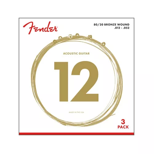 Fender 80/20 Bronze Acoustic Strings, Ball End, 70L .012-.052 Gauges, 3-Pack struny do gitary akustycznej Fender 80/20 Bronze Acoustic Strings, Ball End, 70L .012-.052 Gauges, 3-Pack struny do gitary akustycznej