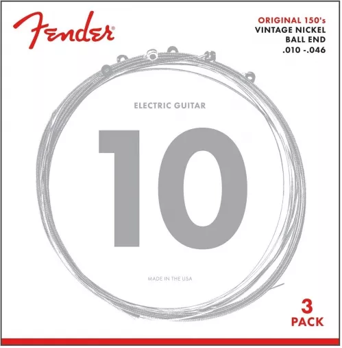 Fender Original 150 Guitar Strings, Pure Nickel Wound, Ball End, 150L .010-.046 Gauges, 3-Pack Fender Original 150 Guitar Strings, Pure Nickel Wound, Ball End, 150L .010-.046 Gauges, 3-Pack