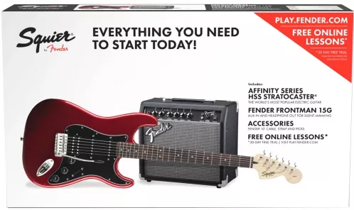Fender Squier Affinity Stratocaster HSS Pack Candy Apple Red, gitara elektryczna + wzmacniacz + pokrowiec + pasek + kabel + kostki Fender Squier Affinity Stratocaster HSS Pack Candy Apple Red, gitara elektryczna + wzmacniacz + pokrowiec + pasek + kabel + kostki