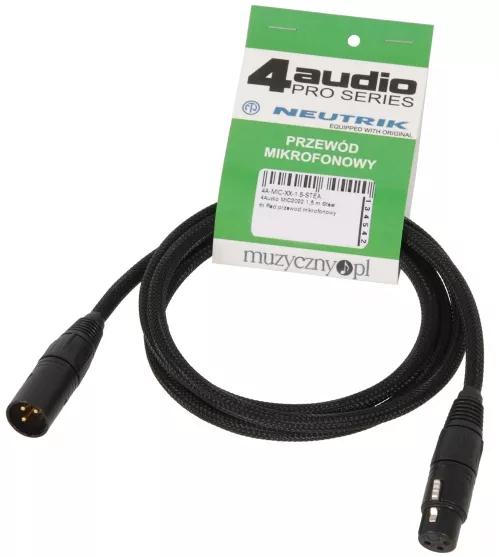 4Audio MIC PRO 1,5m Stealth Black przewód mikrofonowy w oplocie (czarny) XLR-F - XLR-M (złącza czarne, złocone) Neutrik 4Audio MIC PRO 1,5m Stealth Black przewód mikrofonowy w oplocie (czarny) XLR-F - XLR-M (złącza czarne, złocone) Neutrik