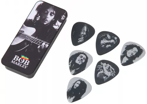 Dunlop Bob Marley PT03M kostki rozmiar: medium - metalowe pudełko zawierające 6 szt. kostek z wizerunkiem BOB′a MARLEY′a - SILVER 1 Dunlop Bob Marley PT03M kostki rozmiar: medium - metalowe pudełko zawierające 6 szt. kostek z wizerunkiem BOB′a MARLEY′a - SILVER 1