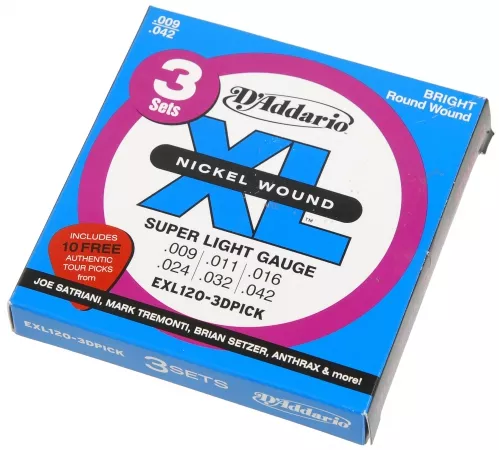 D′Addario EXL 120-3D Pick struny do gitary elektrycznej 9-42 + kostki D′Addario EXL 120-3D Pick struny do gitary elektrycznej 9-42 + kostki