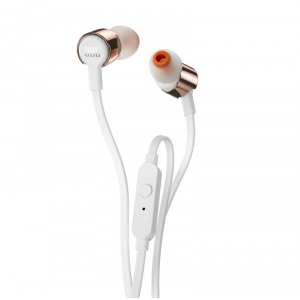 JBL T210, różowo-złote słuchawki dokanałowe z uniwersalnym sterowaniem