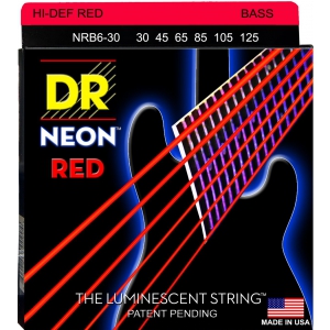 DR NEON Hi-Def Red - struny do gitary basowej, 6-String, Medium, .030-.125