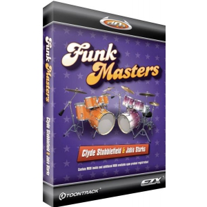 Toontrack EZX Funkmasters biblioteka brzmie� [EZdrummer, Superior Drummer], materia� nagrali Clyde Stubblefield i John ″Jab?o″ Starks, brzmienia Funky, 2 zestawy perkusyjne, efekt ′Vinyl′ [wtyczka iZotop] oraz Plate Reverb