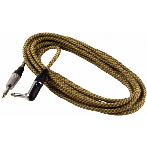 RockCable kabel instrumentalny - angled TS (6.3 mm / 1/4), braided cloth mantle, gold - 9 m / 29.5 ft.