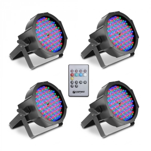 Cameo FLAT PAR RGB 10 IR SET - Zestaw 4 lamp PAR punktowych 144 x 10 mm FLAT LED RGB w czarnej obudowie wraz z pilotem na podczerwie