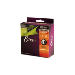 Elixir 16554 Custom Light OW potrjny komplet strun do gitary akustycznej i elektrycznej (x2 11-52 i 10-46)