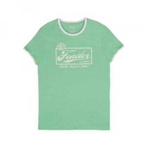 Fender Beer Label Men′s Ringer Tee, Sea Foam Green/White, Medium koszulka