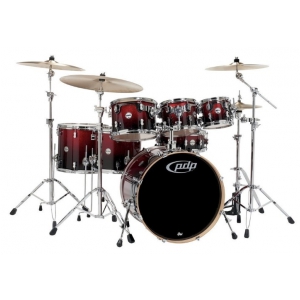 PDP by DW Drum set Concept Maple, Red to Black Sparkle Fade