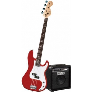 Fender Squier Precision Bass Metallic Red gitara basowa, zestaw (wzmacniacz Rumble 15, pokrowiec, akcesoria)