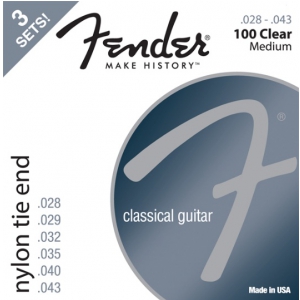 Fender Nylon Acoustic Strings, 100 Clear/Silver, Tie End, Gauges .028-.043, 3-Pack struny do gitary klasycznej