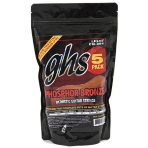 GHS Phosphor Bronze struny do gitary akustycznej, Light, .012-.054, 5-Pack