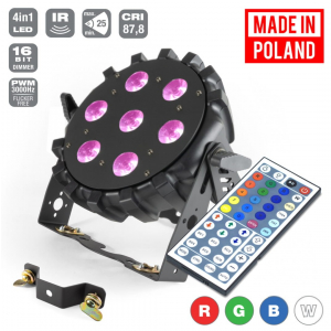 Flash Pro LED PAR 64 SLIM 7x10W RGBW 4w1 PRO MKII 25st. IR - reflektor LED czarny płaski z pilotem