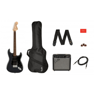 Fender Squier Affinity Stratocaster HSS Pack Charcoal Frost Metallic, gitara elektryczna + wzmacniacz + pokrowiec + pasek + kabel + kostki