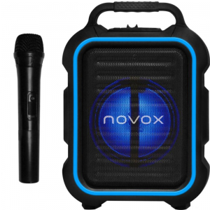 Novox Mobilite Blue przenośny system nagłośnieniowy 60W z mikrofonem bezprzewodowym, MP3/USB/Bluetooth, efekt świetlny LED