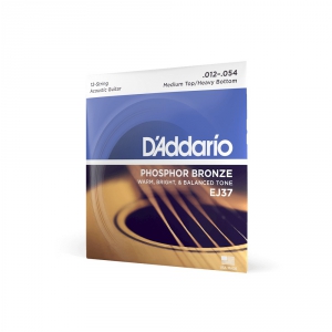 D′Addario EJ37 struny do gitary akustycznej 12-strunowej Phosphor Bronze, Medium Top/Heavy Bottom, 12-54
