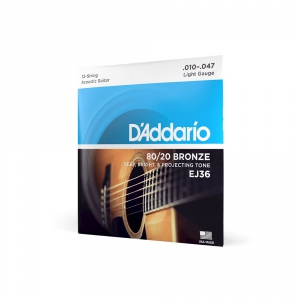 D′Addario EJ-36 struny do gitary akustycznej 12-strunowej 80/20 Bronze 10-47
