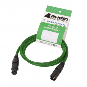 4Audio MIC PRO 1,5m Stealth Green przew�d mikrofonowy w oplocie (zielony) XLR-F - XLR-M (z��cza czarne, z�ocone) Neutrik