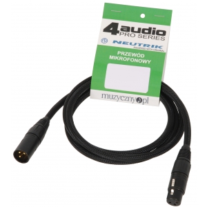 4Audio MIC PRO 3m Stealth Black przew�d mikrofonowy w oplocie (czarny) XLR-F - XLR-M (z��cza czarne, z�ocone) Neutrik