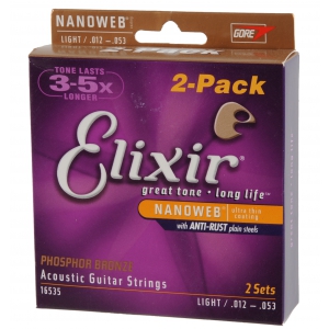 Elixir 16535 Phosphor Bronze Custom Light NW podwjny komplet strun do gitary akustycznej 12-53